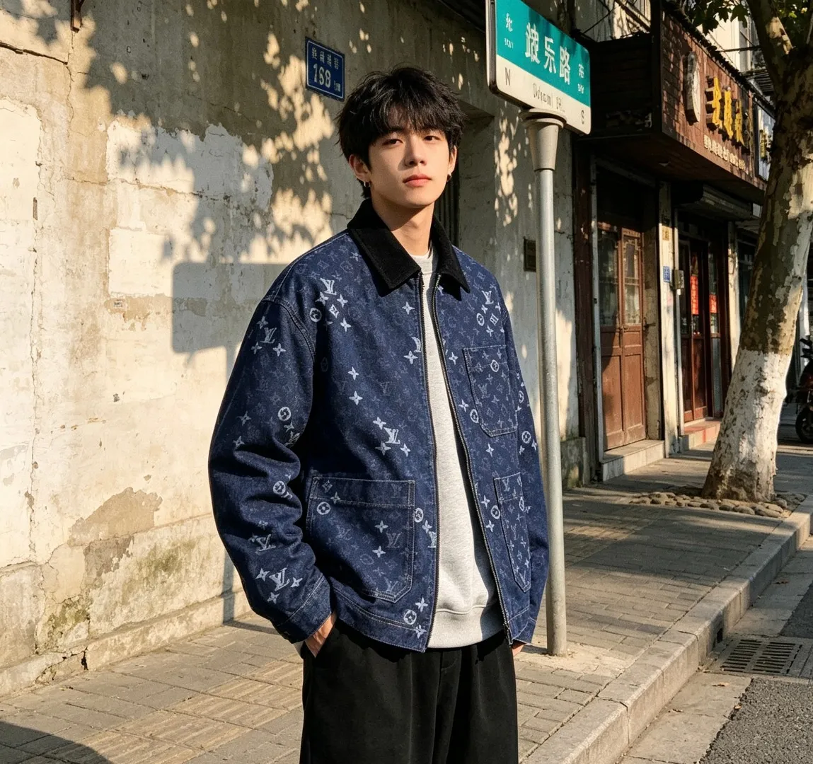Louis Vuitton/Louis Vuitton old flower all over printed jacquard denim jacket